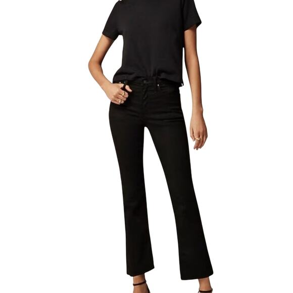 J. Crew Mid-Rise Flare Crop Jeans Deep Black Size 27 Stretch Boho Indie Casual - Picture 1 of 13